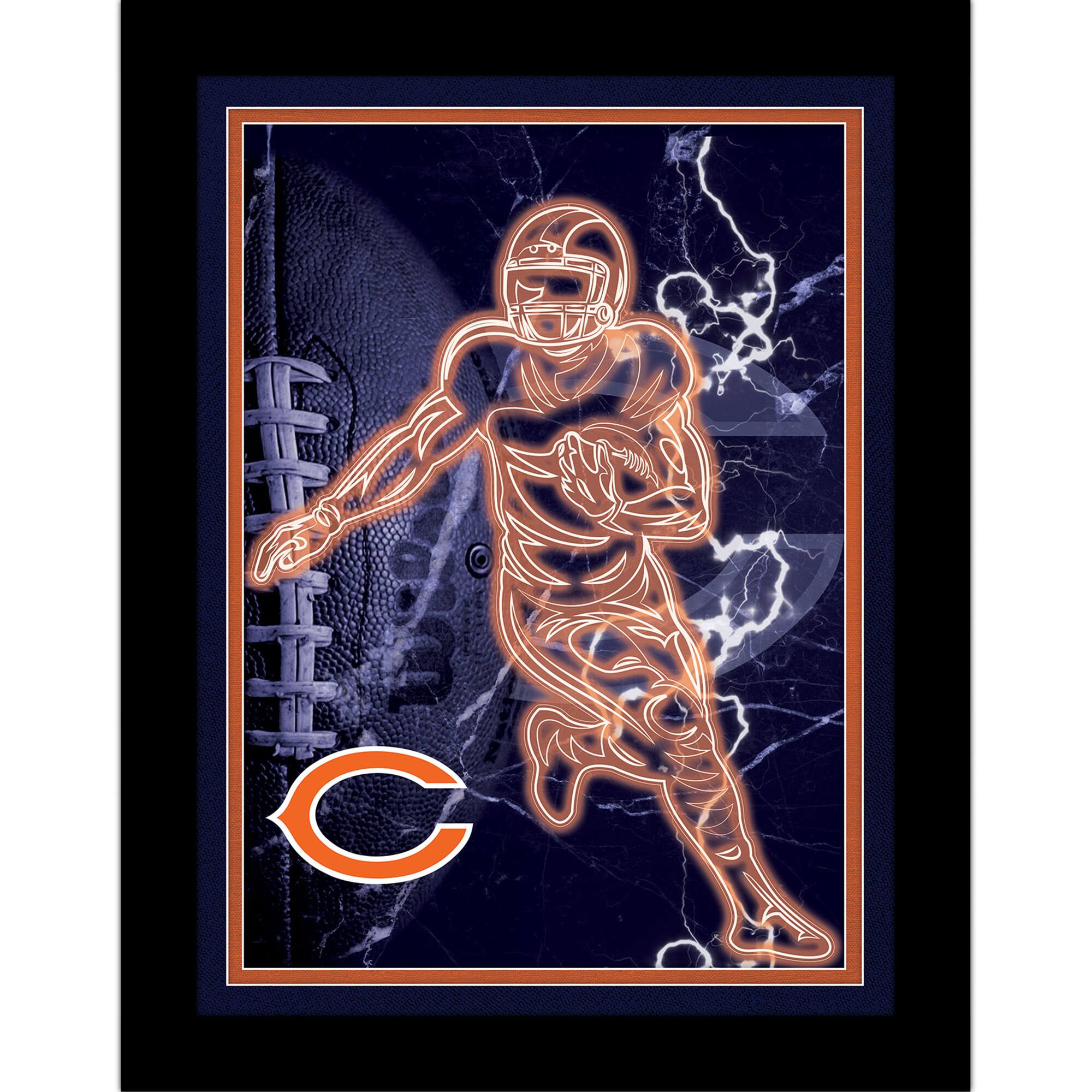 Black Chicago Bears 12'' x 16'' Framed Neon Player Print