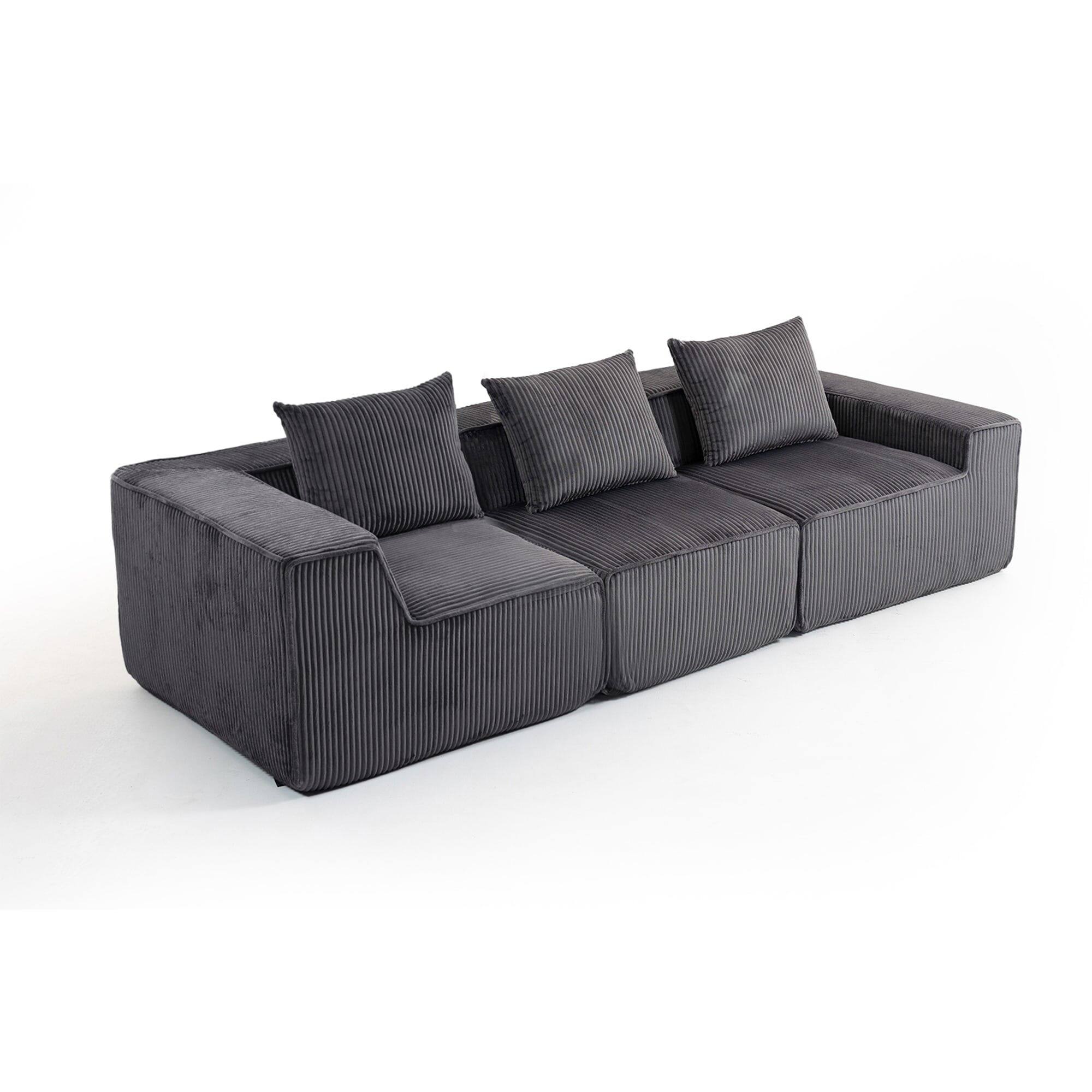 Alt View 4. Kadyn - 111" Modular Sctional Couches with Deep Seat, Compression Cloud Sofa Soft Corduroy Upholstered for Living Room Bedroom - Gray.