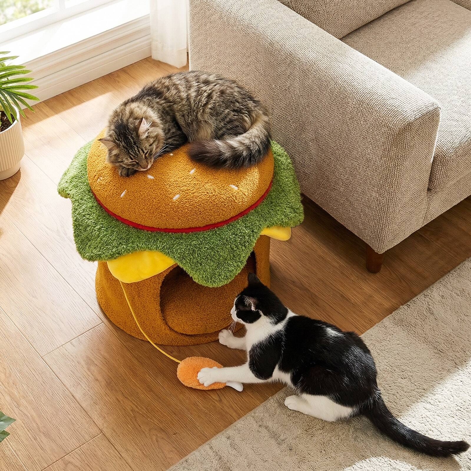 Alt View 1. Gymax - Gymax Hamburger Cat Nest w/Perch Chicken Drumstick Toy & Removable Cushion for Cats.