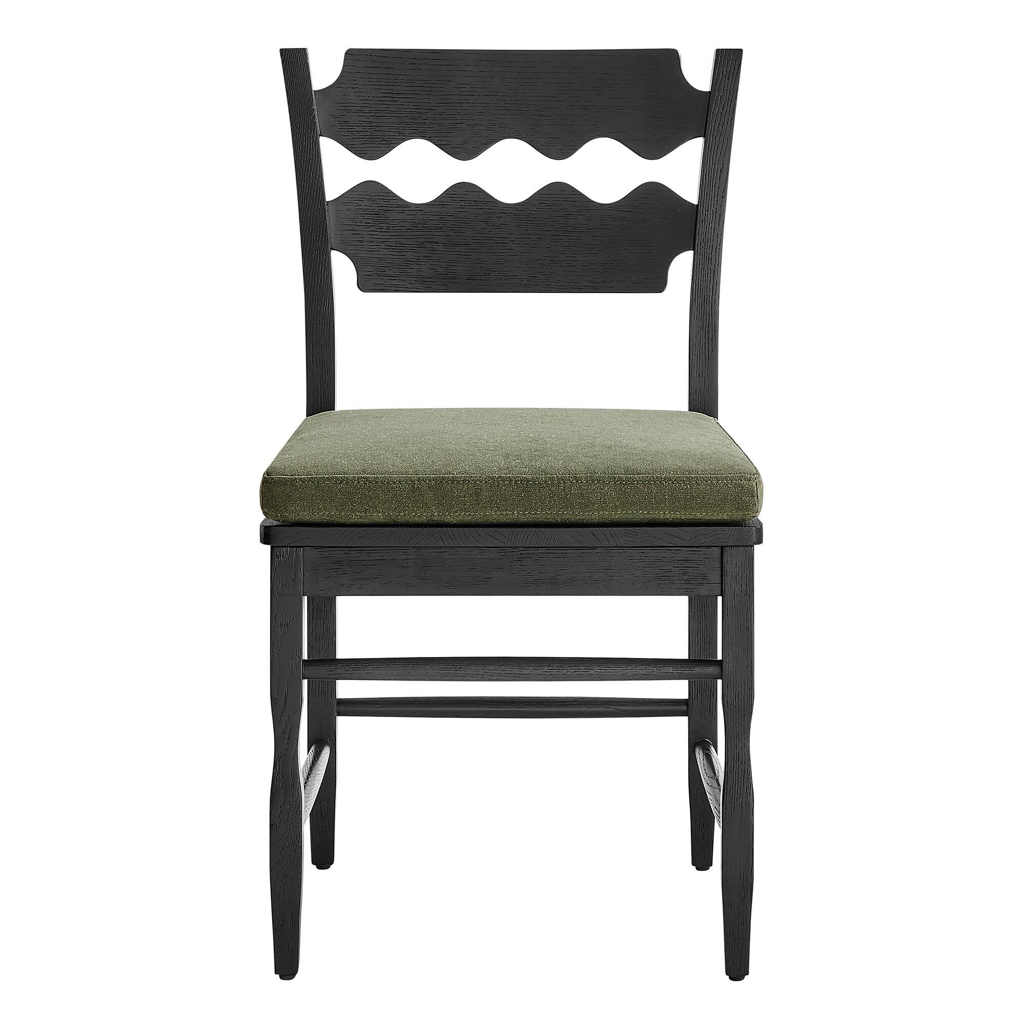 Alt View 4. Modway - Jax Oak Wood Dining Chair With Wavy Razor Back and Cushion by Modway - Black Sage.