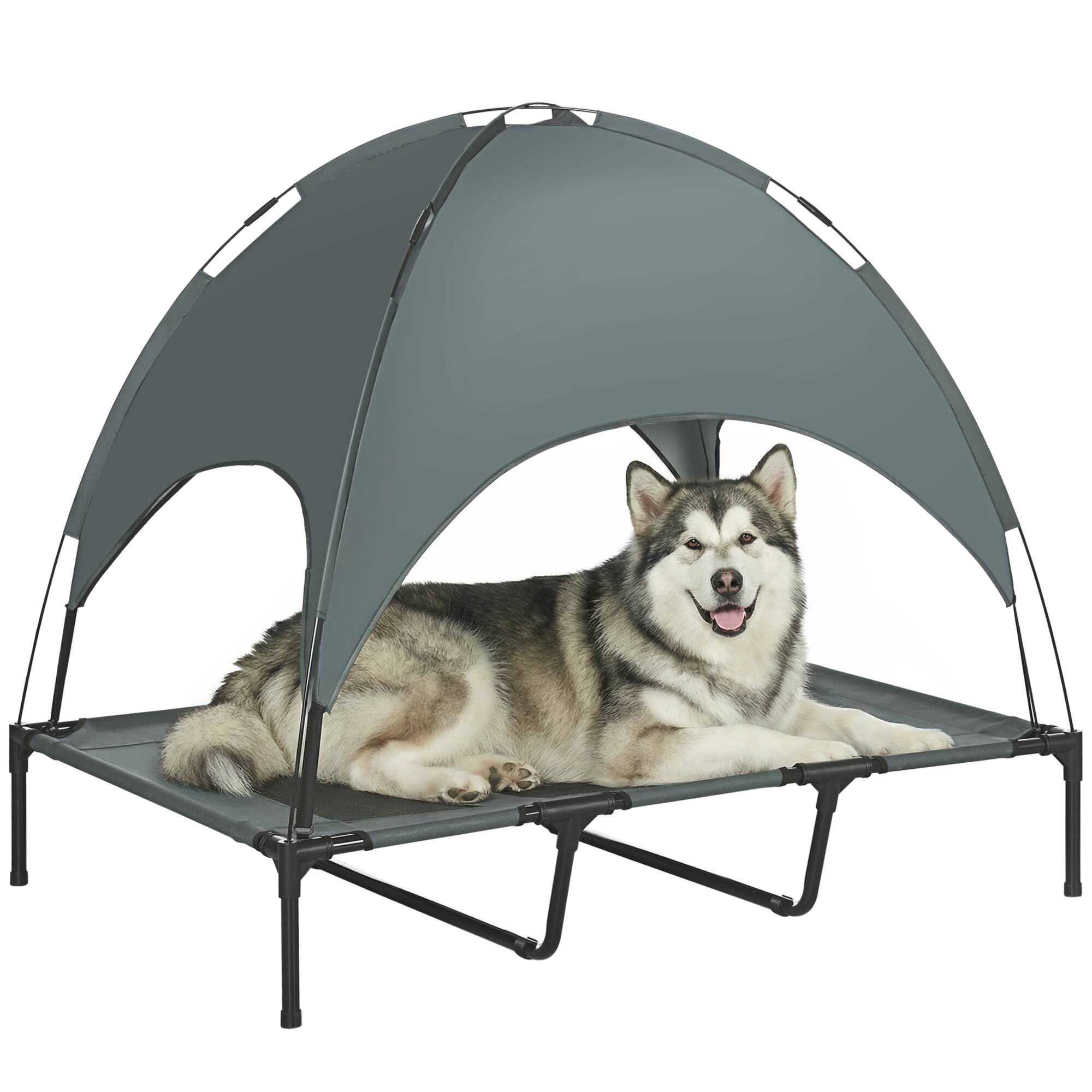 Front. Pawhut - 48" x 36" Elevated Portable Dog Cot Cooling Pet Bed with UV Protection Canopy - Grey.