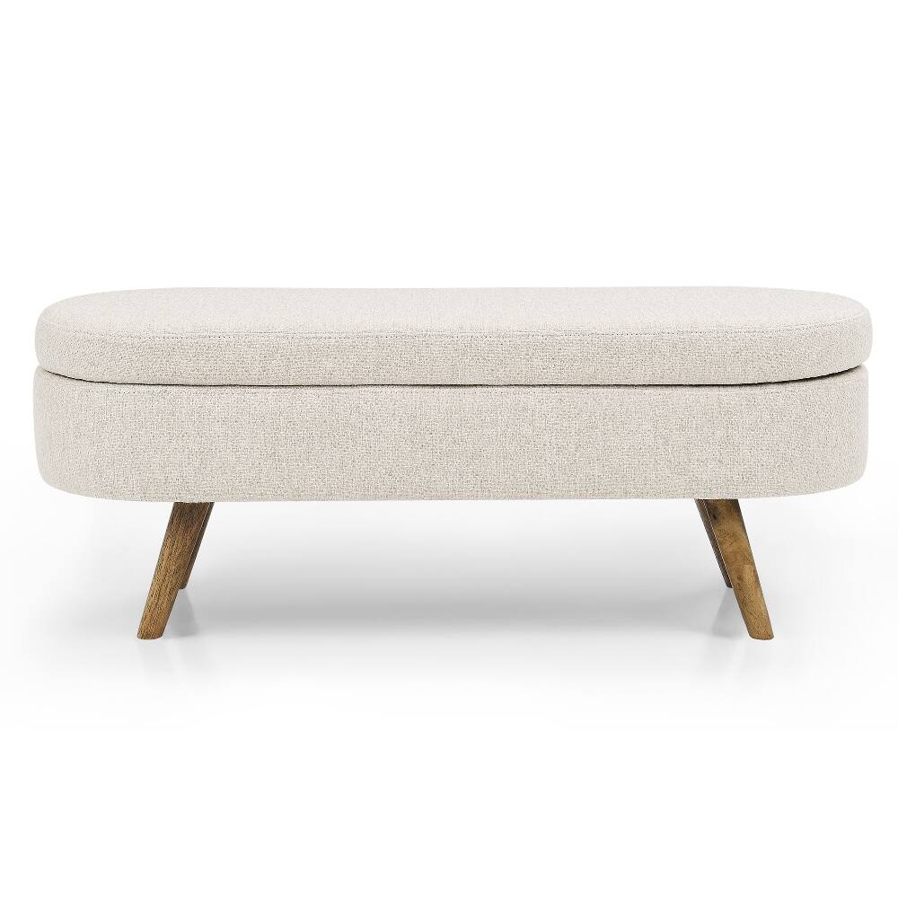 Alt View 7. Ropilly - Ropilly Beige Oval Storage Bench Fabric Ottoman with Rubber Wood Legs for Bedroom Living Room - Beige.