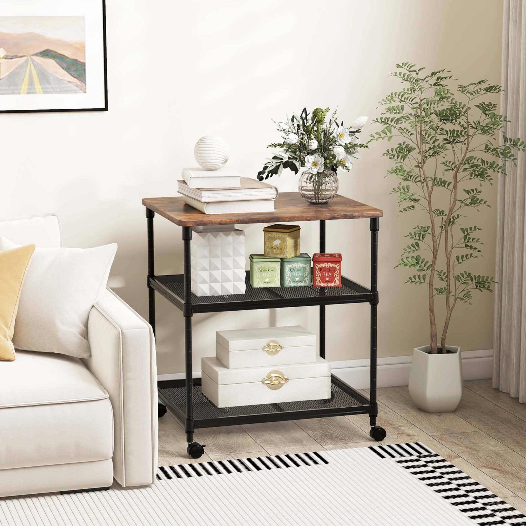 Alt View 3. Costway - Costway 3-Tier Printer Stand Rolling Fax Cart with Adjustable Shelf & Swivel Wheel Brown - Brown.