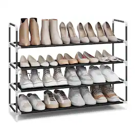 Songmics Home - 4-Tier Shoe Rack – Space-Saving Shoe Storage for Hallway and Closet in Black - 0