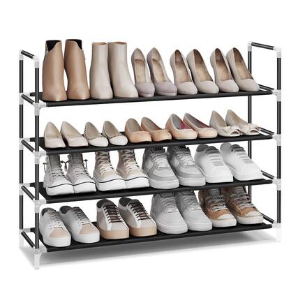 Front. Songmics Home - 4-Tier Shoe Rack – Space-Saving Shoe Storage for Hallway and Closet in Black - 0.