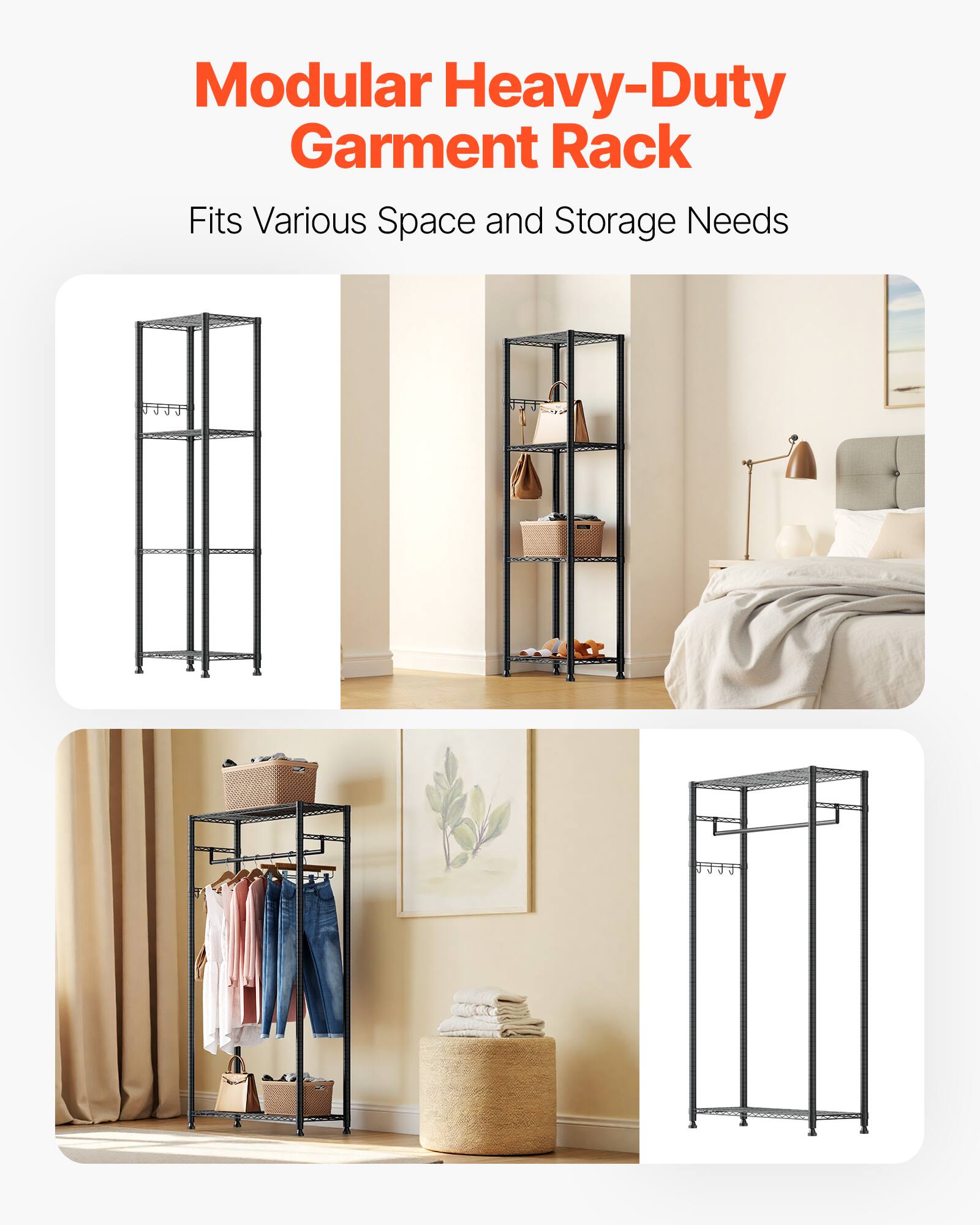 Modular Heavy-Duty Garment Rack  
Fits Various Space and Storage Needs