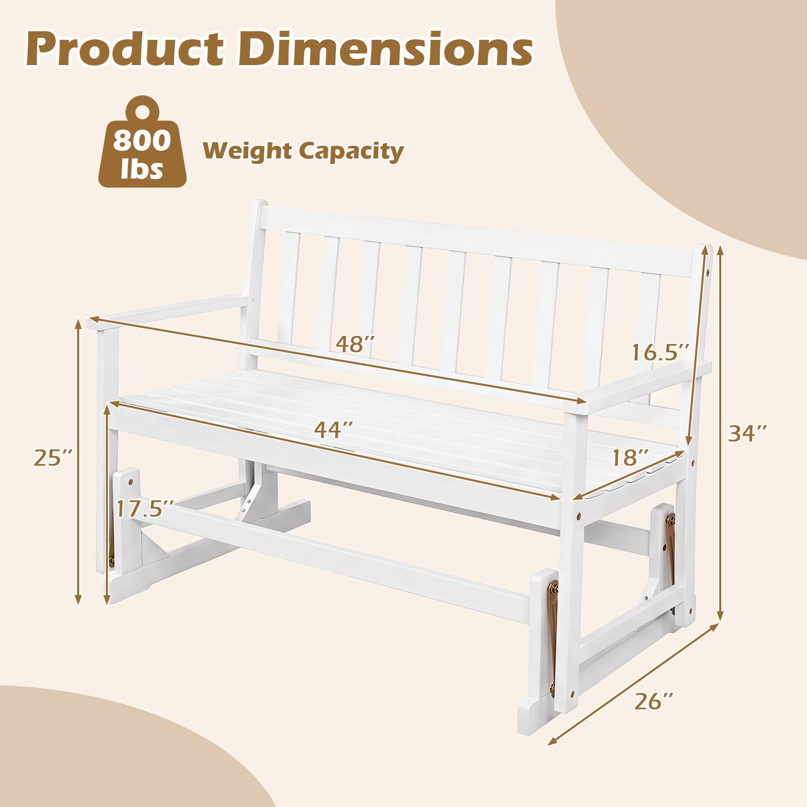 Product Dimensions: 800 lbs Weight Capacity  
48" x 16.5" x 25" x 44" x 18" x 34" x 17.5" x 26"