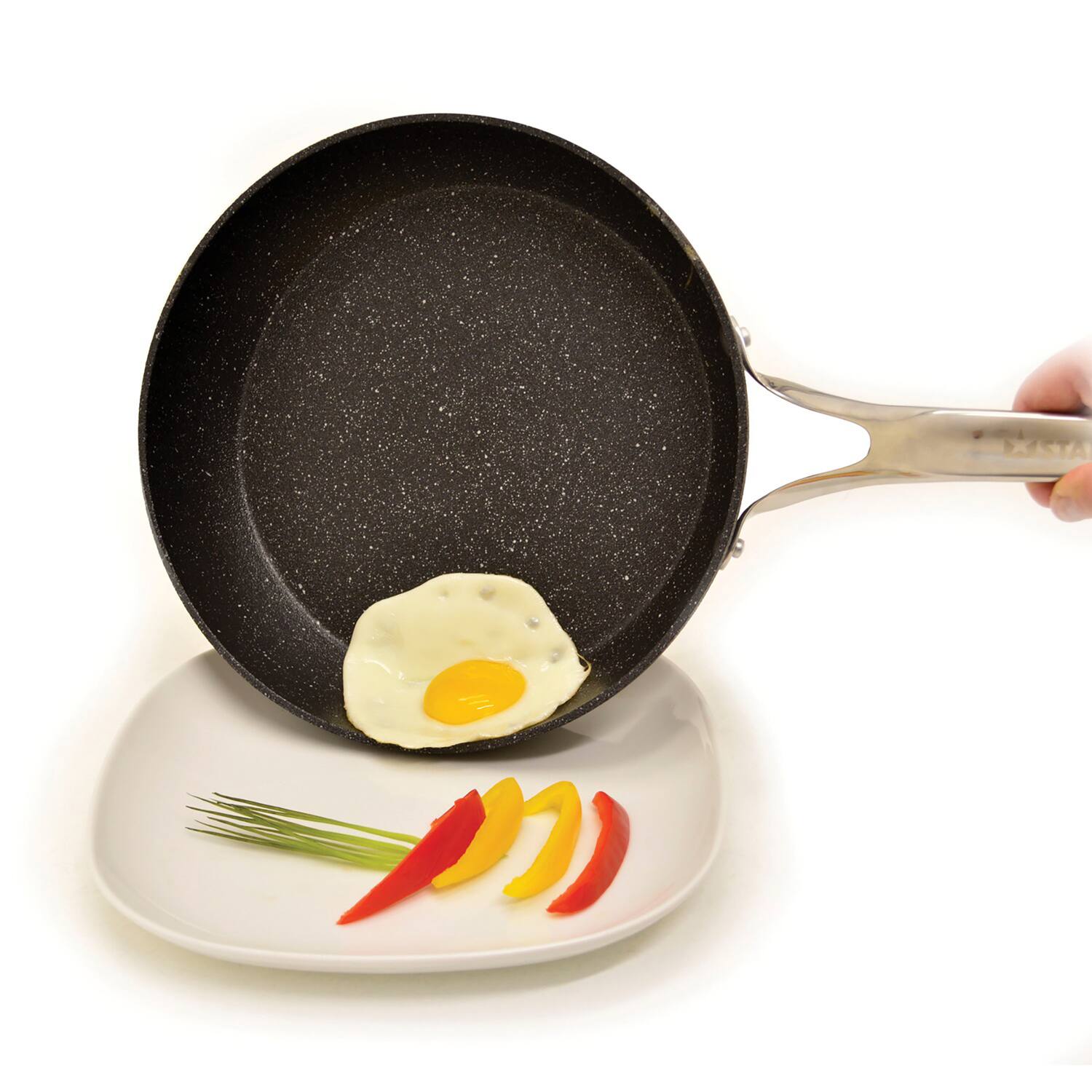 Back. THE ROCK by Starfrit - Fry Pan 8" Stainless Steel Handle - Black.