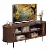 Costway - Fluted TV Stand for TVs up to 60", Mid Century Curved Entertainment Center - Walnut