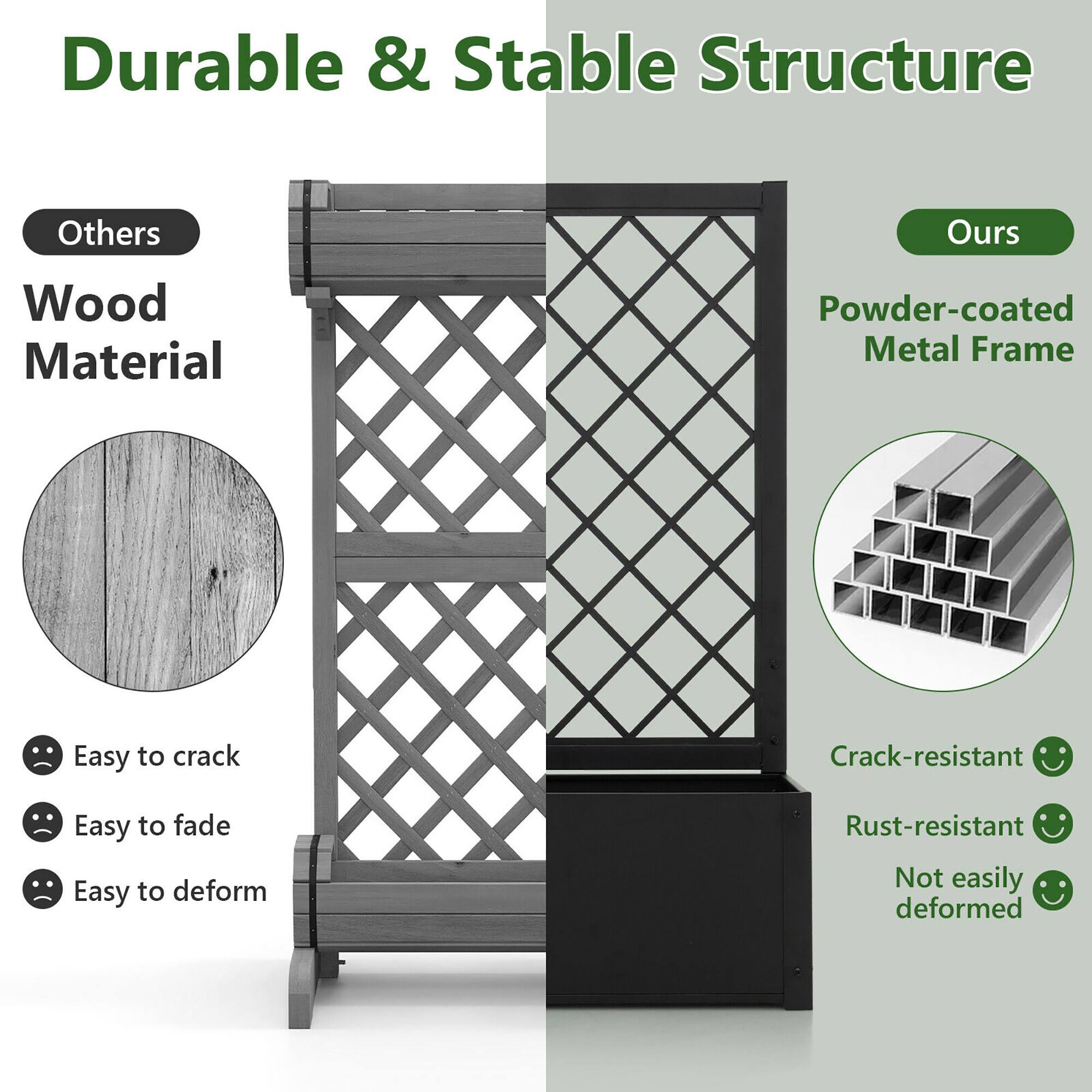Durable & Stable Structure

Others
- Wood Material
  - Easy to crack
  - Easy to fade
  - Easy to deform

Ours
- Powder-coated Metal Frame
  - Crack-resistant
  - Rust-resistant
  - Not easily deformed