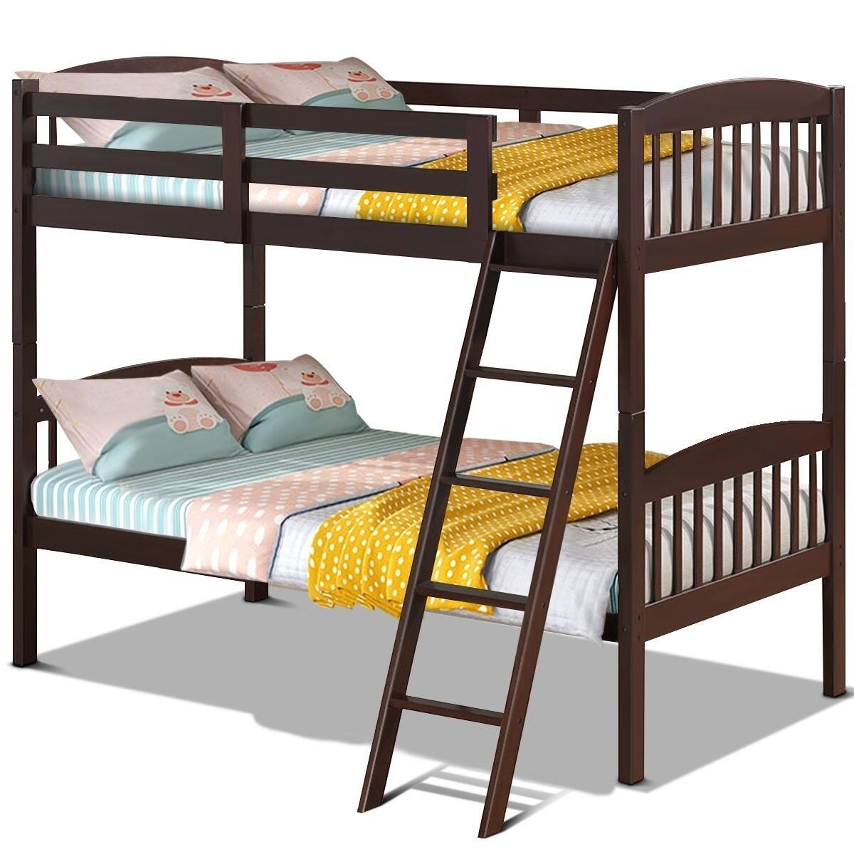 Back. Hivvago - Hivvago Twin over Twin Wooden Bunk Bed with Ladder - Dark Brown.