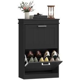 Homcom - Shoe Storage Cabinet with 2 Flip Drawers for 10 Pairs, Narrow Shoe Organizer for Entryway - Black