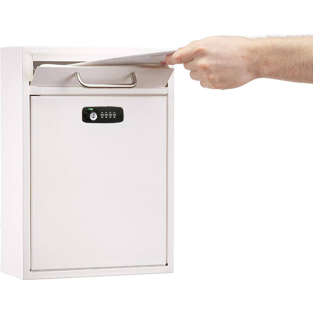 Left. AdirOffice - Safe Large Steel Wall-Mounted Drop Box with Combination Lock - White.