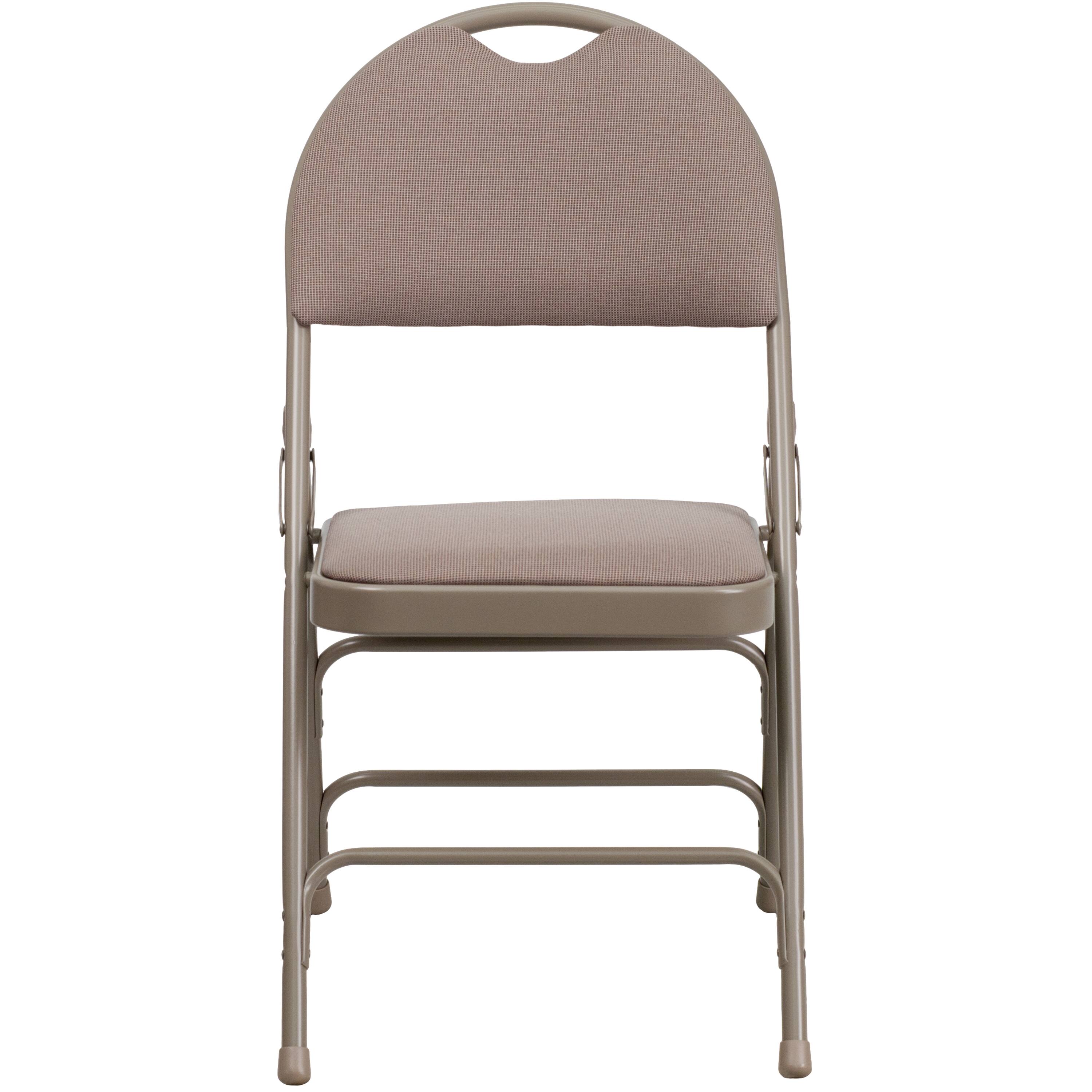 Alt View 7. Emma + Oliver - 4 Pack Home & Office Easy-Carry Party Events Padded Folding Chair - Beige Fabric/Beige Frame.