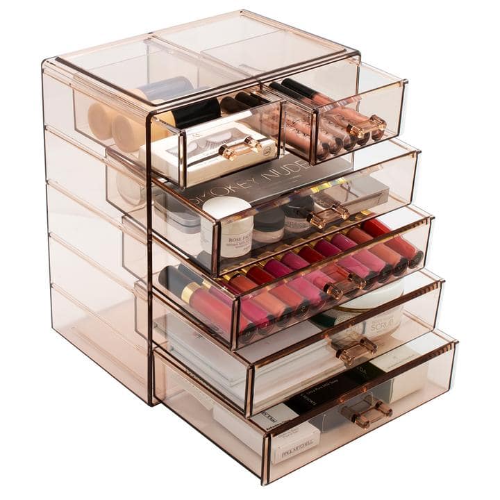 Sorbus - Makeup Organizer Case - Big Clear Makeup Organizer for Vanity, Bathroom, College Dorm, Closet, Desk - Brown price history on PriceWatchPro