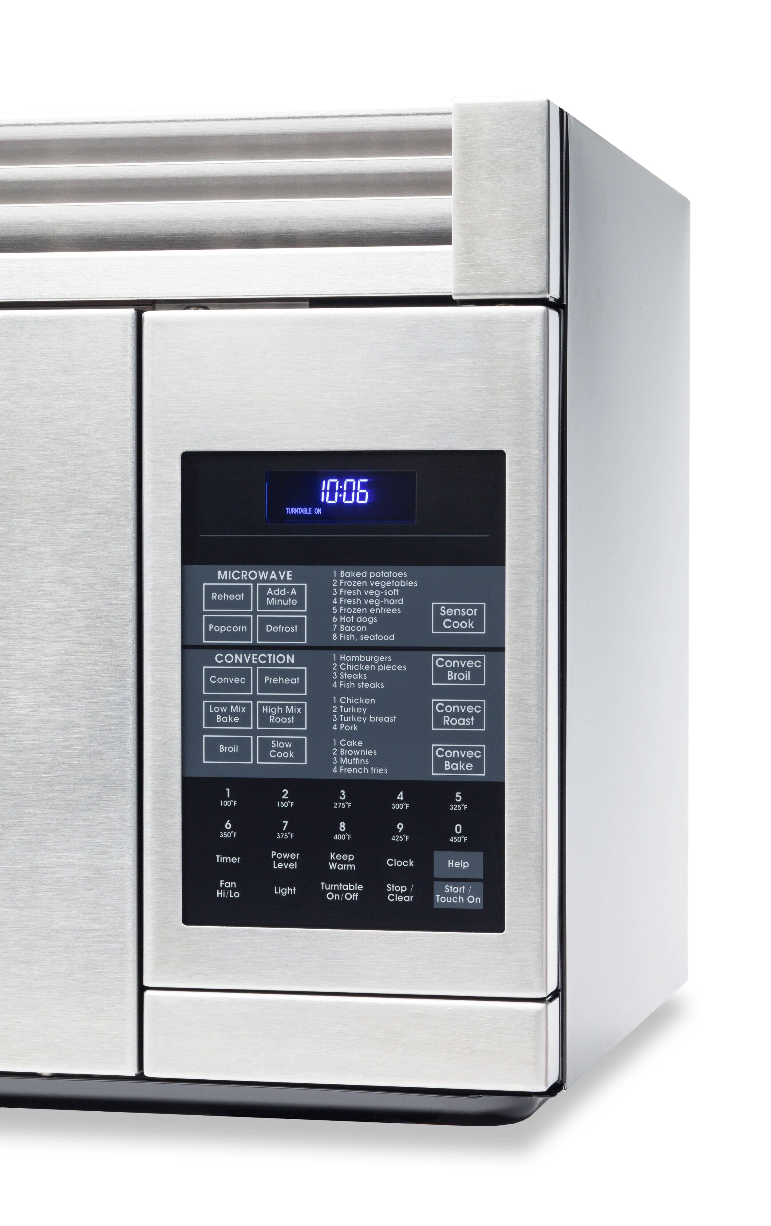 Here is the corrected and grouped text from the image:
**Microwave:**
- Add-A Minute
- Reheat
- Popcorn
- Defrost
1. Baked potatoes
2. Frozen vegetables
3. Fresh vegetables (soft)
4. Fresh vegetables (hard)
5. Frozen entrees
6. Hot dogs
7. Bacon
8. Fish, seafood
**Convection:**
- Convec Preheat
1. Hamburgers
2. Chicken pieces
3. Steaks
4. Fish steaks
- Convec Roast
1. Chicken
2. Turkey
3. Turkey breast
- Convec Roast Broil
1. Pork
- Convec Bake
1. Cake
2. Brownies
3. Muffins
4. French fries
**Temperature Settings:**
- 100°F
- 150°F
- 275°F
- 300°F
- 325°F
- 350°F
- 375°F
- 400°F
- 425°F
- 450°F
**Additional Controls:**
- Timer
- Power Level
- Keep Warm
- Clock
- Fan Hi/Lo
- Light
- Turntable On/Off
- Stop/Clear
- Start/Touch On
- Sensor Cook
- Help