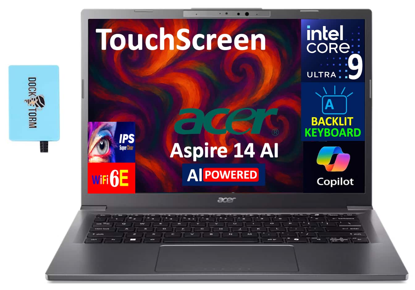 Acer - Aspire 14 AI Laptop 14.0 WUXGA (Intel Ultra 9-288V, 32GB LPDDR5X, 1TB SSD, Win 11 Home) w/USB Hub - Steel Gray