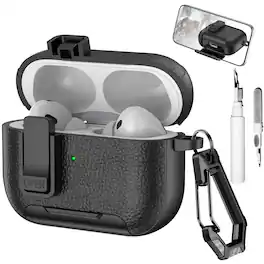 Dteck - Case for Apple Airpods Pro 2nd Gen (2022) with Phone Holder & Keychain,Leather Texture Earbuds Cover for Man Women - Black