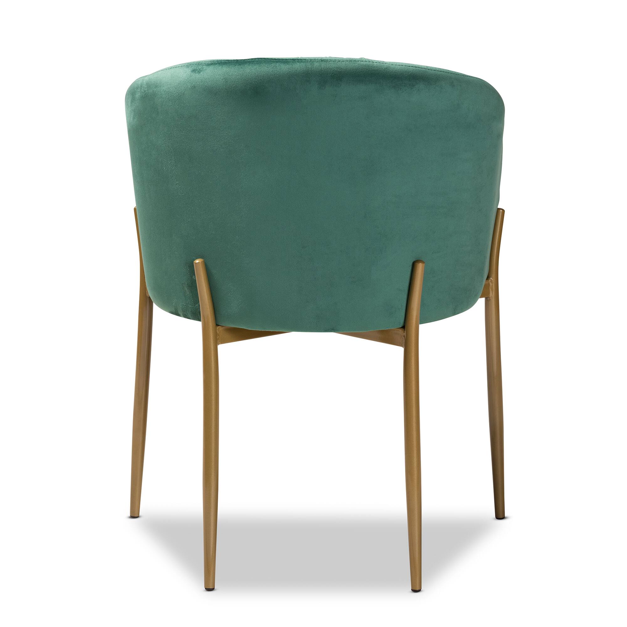 Back. Baxton Studio - Ballard Modern Luxe and Glam Green Velvet Fabric Upholstered and Gold Finished Metal Dining Chair - Green/Gold.