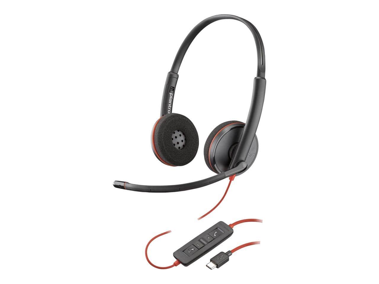 HP - Poly Blackwire C3220 USB-C Stereo Headset - Noise Cancelling Mic - Black