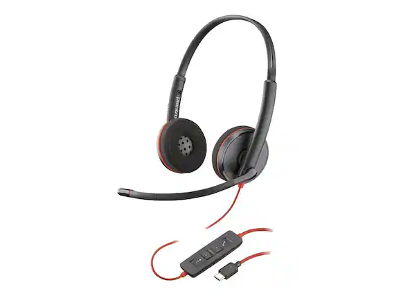 Front. HP - Poly Blackwire C3220 USB-C Stereo Headset - Noise Cancelling Mic - Black - Black.