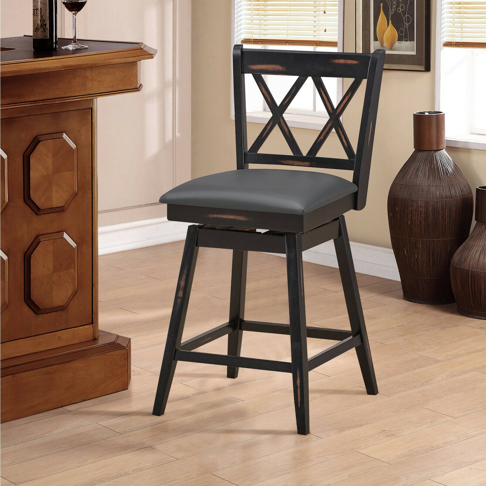 Alt View 2. Costway - Costway Set of 4 Barstools Swivel Counter Height Chairs w/Rubber Wood Legs - Black.