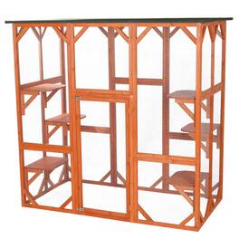 TRIXIE - Natura Weatherproof Wooden Cattery with Cat Perches, 38.5L x 70.75W x 70.75H - Brown