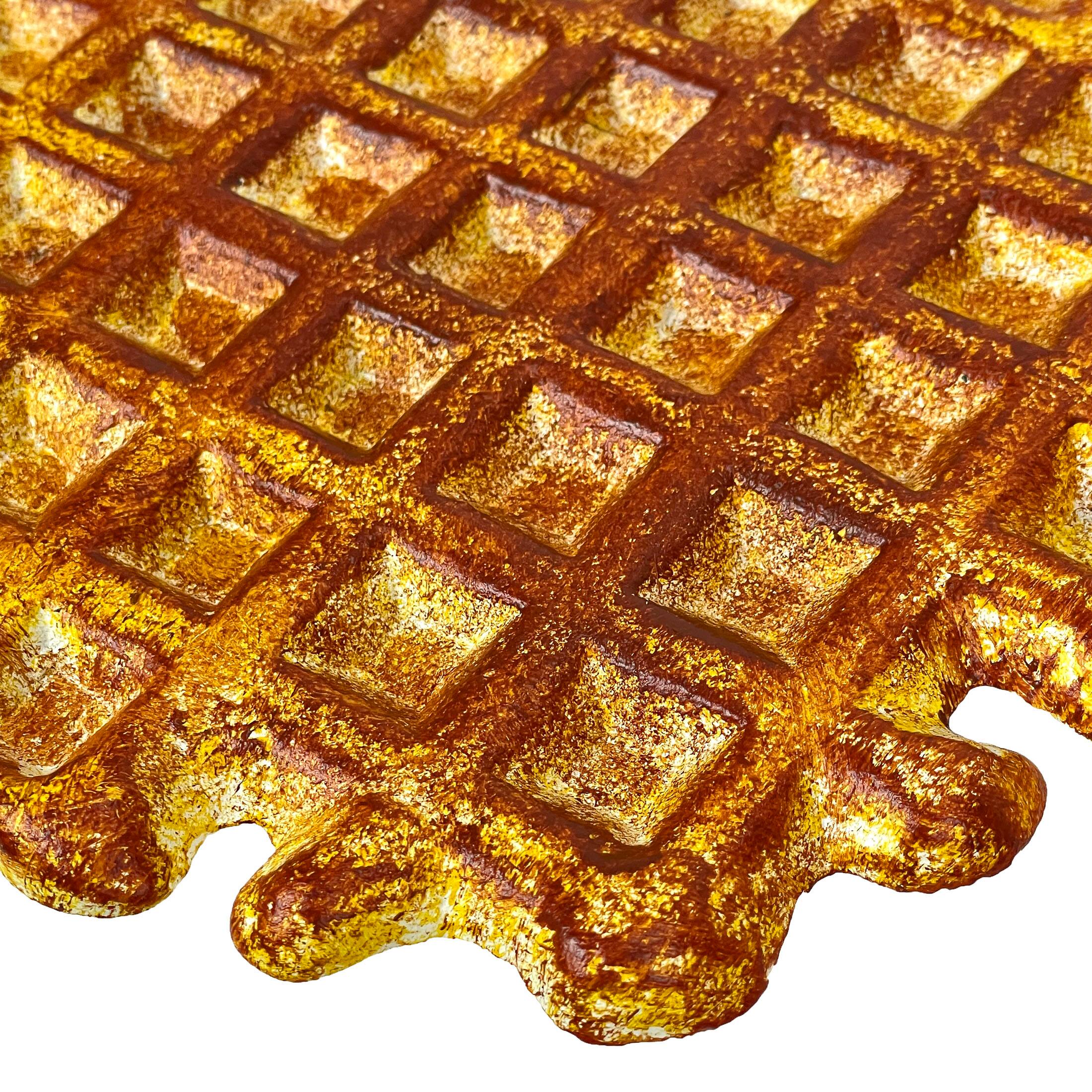 Alt View 2. Zeckos - Belgian Waffle Cast Iron Trivet Plaque 8.25" Kitchen Decor Zeckos - Brown.