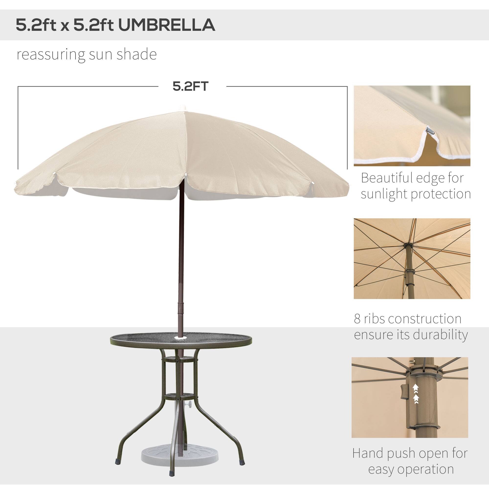 5.2ft x 5.2ft UMBRELLA
reassuring sun shade
5.2FT
Beautiful edge for sunlight protection
8 ribs construction ensure its durability
Hand push open for easy operation