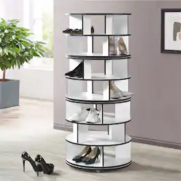 Kings Brand Furniture - 7-Tier Rotating Shoe Rack, 360° Revolving Lazy Susan Spinning Shoe Rack Tower Storage Organizer - White