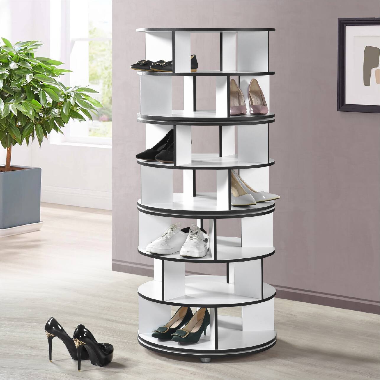 Front. Kings Brand Furniture - Kings Brand Furniture 7-Tier Rotating Shoe Rack, 360° Revolving Lazy Susan Spinning Shoe Rack Tower Storage Organizer - White.