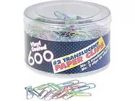 Officemate - Paper Clips, #2, 600/Tub - Translucent Assorted Colors
