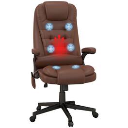 Homcom - High Back Vibration Massage Office Chair with 6 Vibration Points, Heated Reclining PU Leather Computer Chair - Brown
