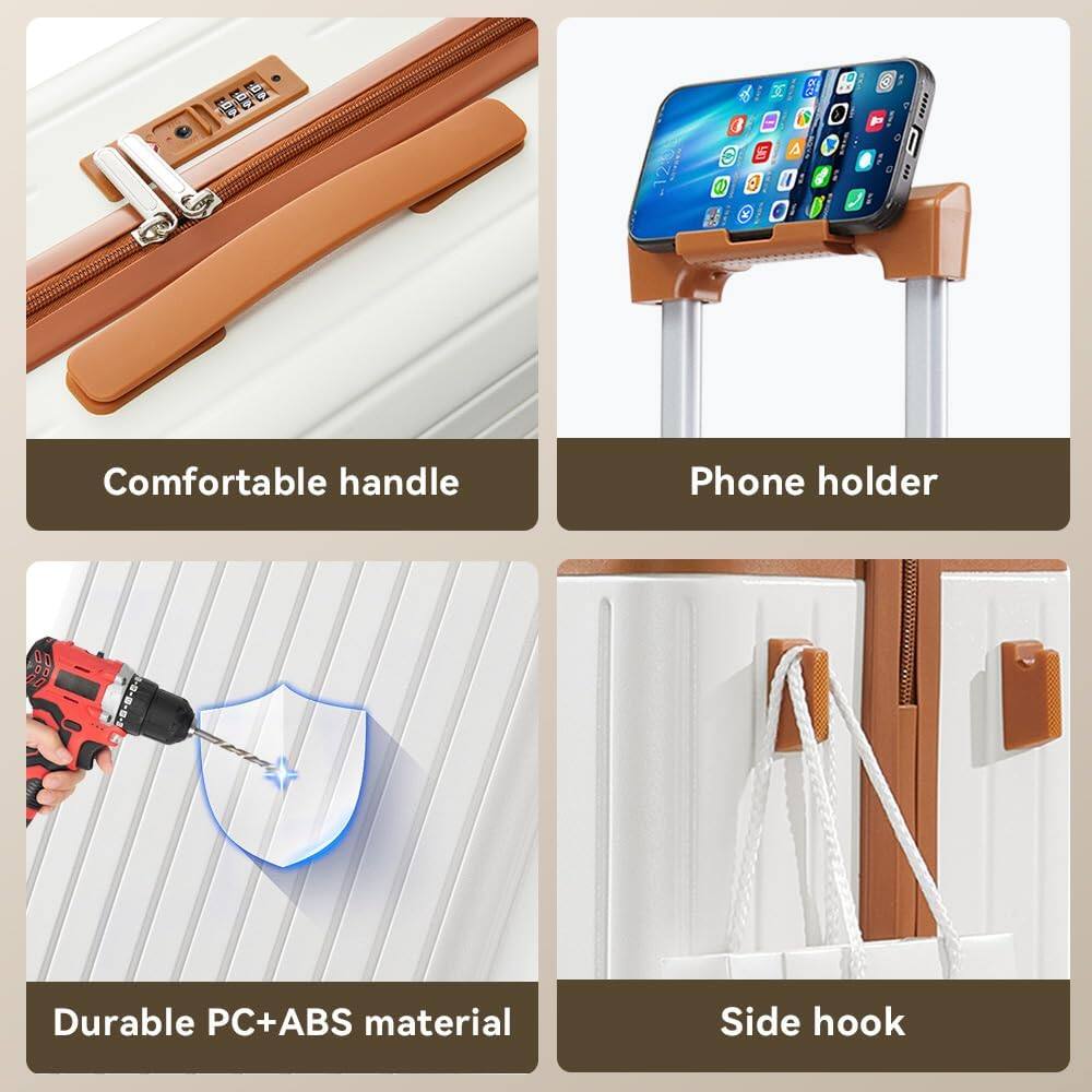 Comfortable handle  
Phone holder  
Durable PC+ABS material  
Side hook