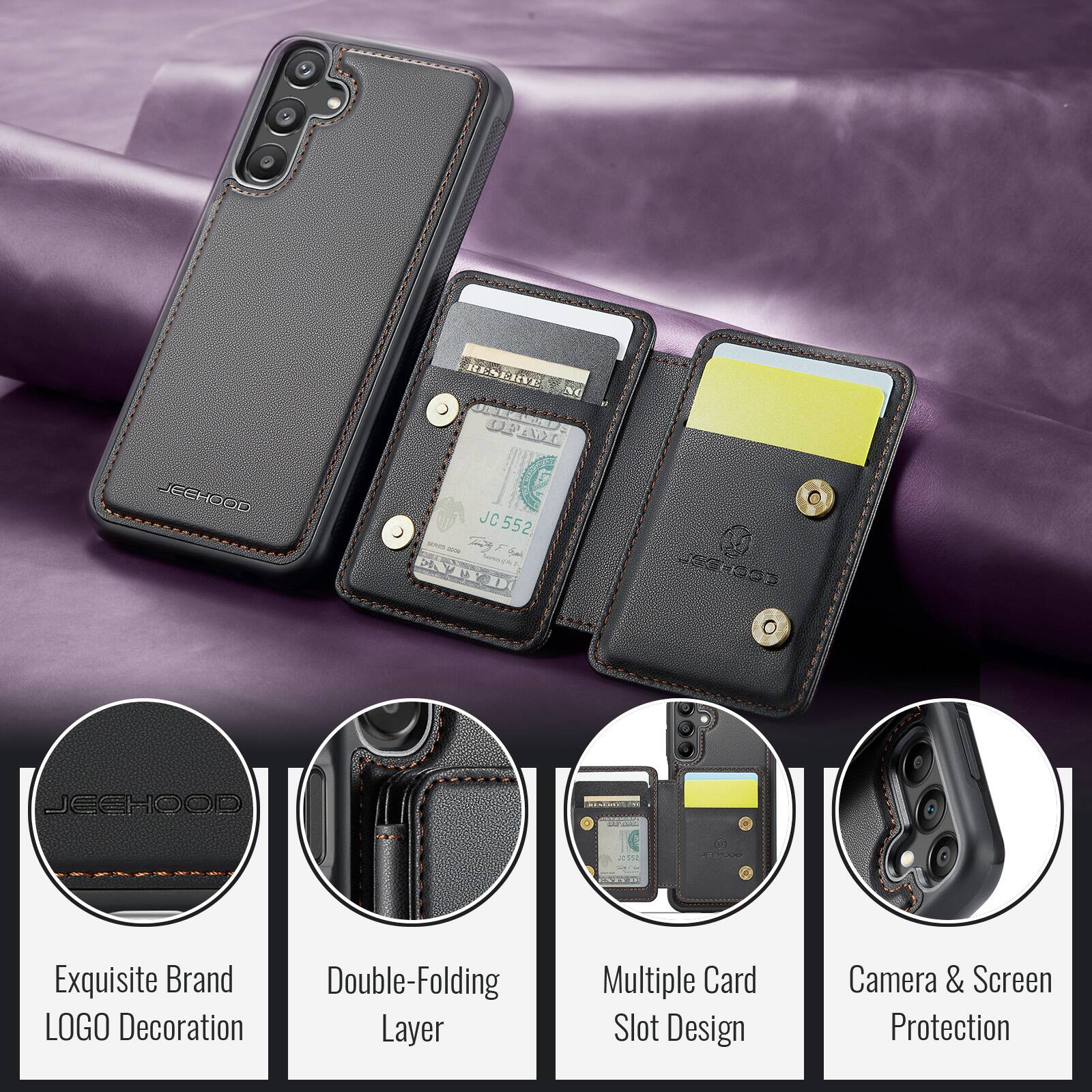 RENERT NC 175 Y JECHOOD JC JC552 - EAYD Le ScGeOS JECHOOD 112

Exquisite Brand Double-Folding LOGO Decoration Layer Multiple Card Slot Design Camera & Screen Protection