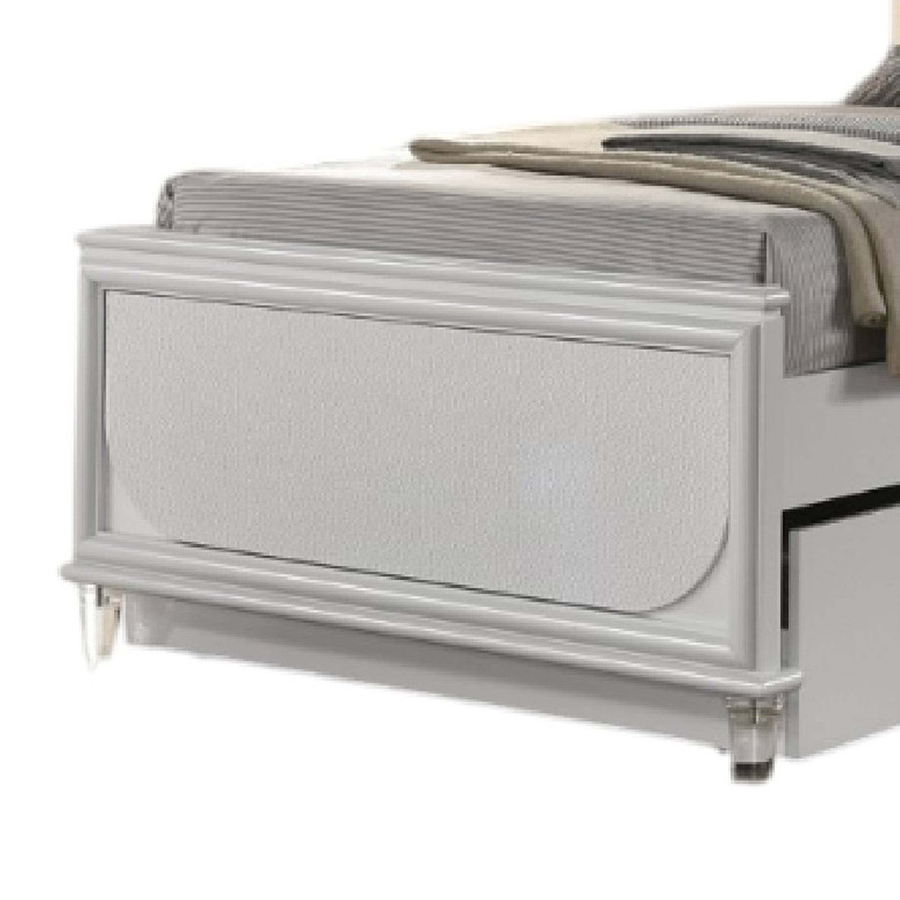 Alt View 3. Manhattan Lane - Dima Twin Size Bed with Pull Out Trundle and LED Headboard, Pearl White - Pearl White.