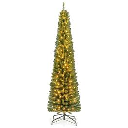Costway - 7 FT Pencil Christmas Tree with 523 Memory Wire Branch Tips 190 LED Lights for Home - Green