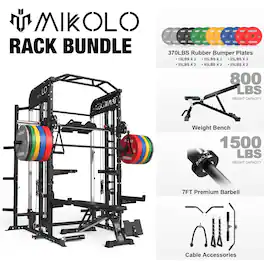 Mikolo - Smith Machine,Power Cage with Vertical Leg Press, 2000LBS Squat Rack with Cable Crossover System - Black