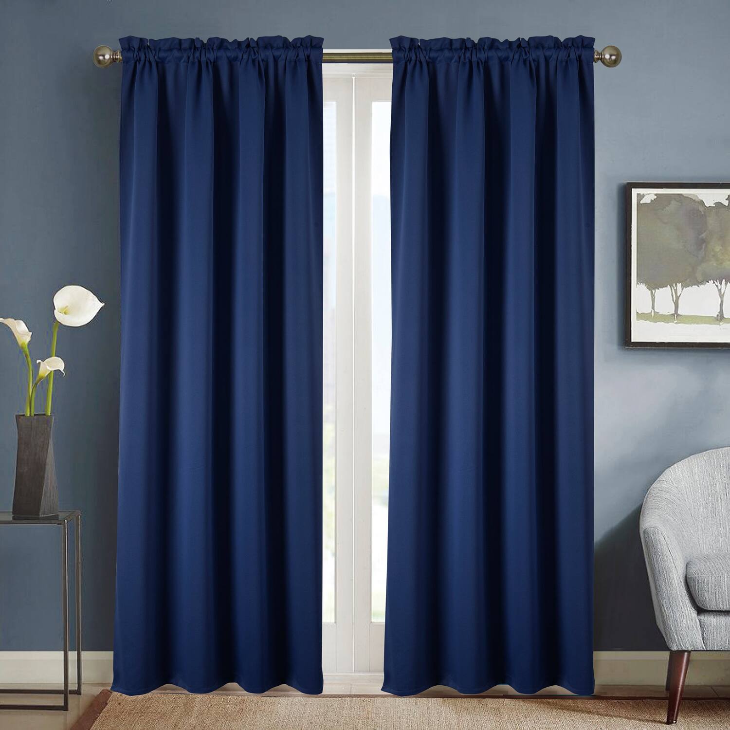 Angle. RT Designers Collection - RT Designers Collection 100% Polyester Twilight Blackout Rod Pocket Curtain Panel 54" x 90" Navy - Navy Blue.