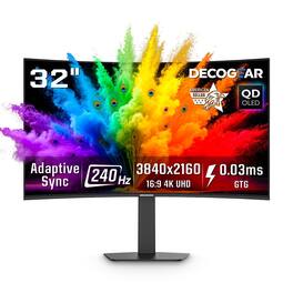 Deco Gear - 32" Curved 4K UHD QD-OLED 240Hz 0.03ms Gaming Monitor, HDR400, USB-C 65W & Built-in KVM, Dual HDMI 2.1 & Dual DP 1.4 - Black