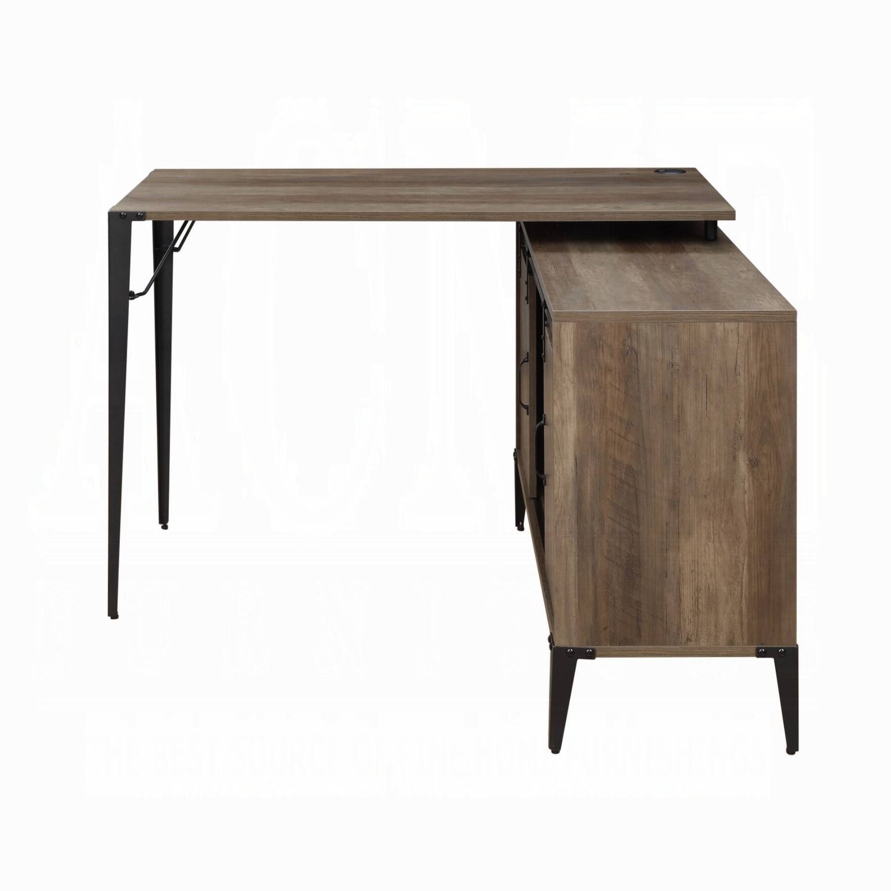 Alt View 8. Glintex - 48" Rustic L-Shaped Writing Desk, Sliding Barn Door Storage, Built-In Cord Management, Sturdy Black Metal Legs - Rustic.