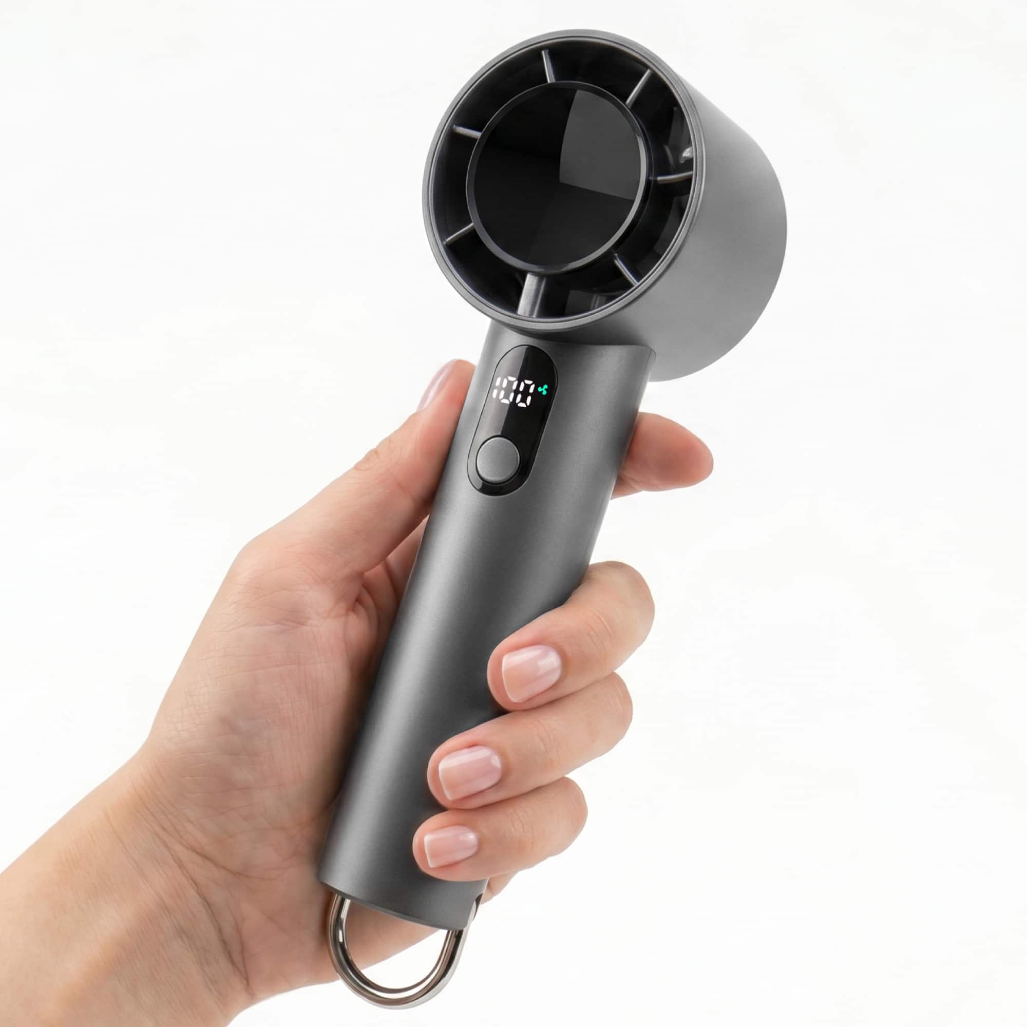 FosPower - Portable Fan Handheld Fan Rechargeable 5-Speed Turbo Fan Portable Personal Fan 3000mAh Cooling Mini Fan Travel Fan - Gray
