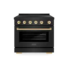 ZLINE - Autograph 36 in. 5.2 cu. ft. Paramount Freestanding Induction Range with 5 Burners in Black Steel with Gold Accents - Black Stainless Steel