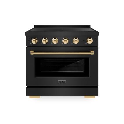 Front. ZLINE - Autograph 36 in. 5.2 cu. ft. Paramount Freestanding Induction Range with 5 Burners in Black Steel with Gold Accents - Black Stainless Steel.