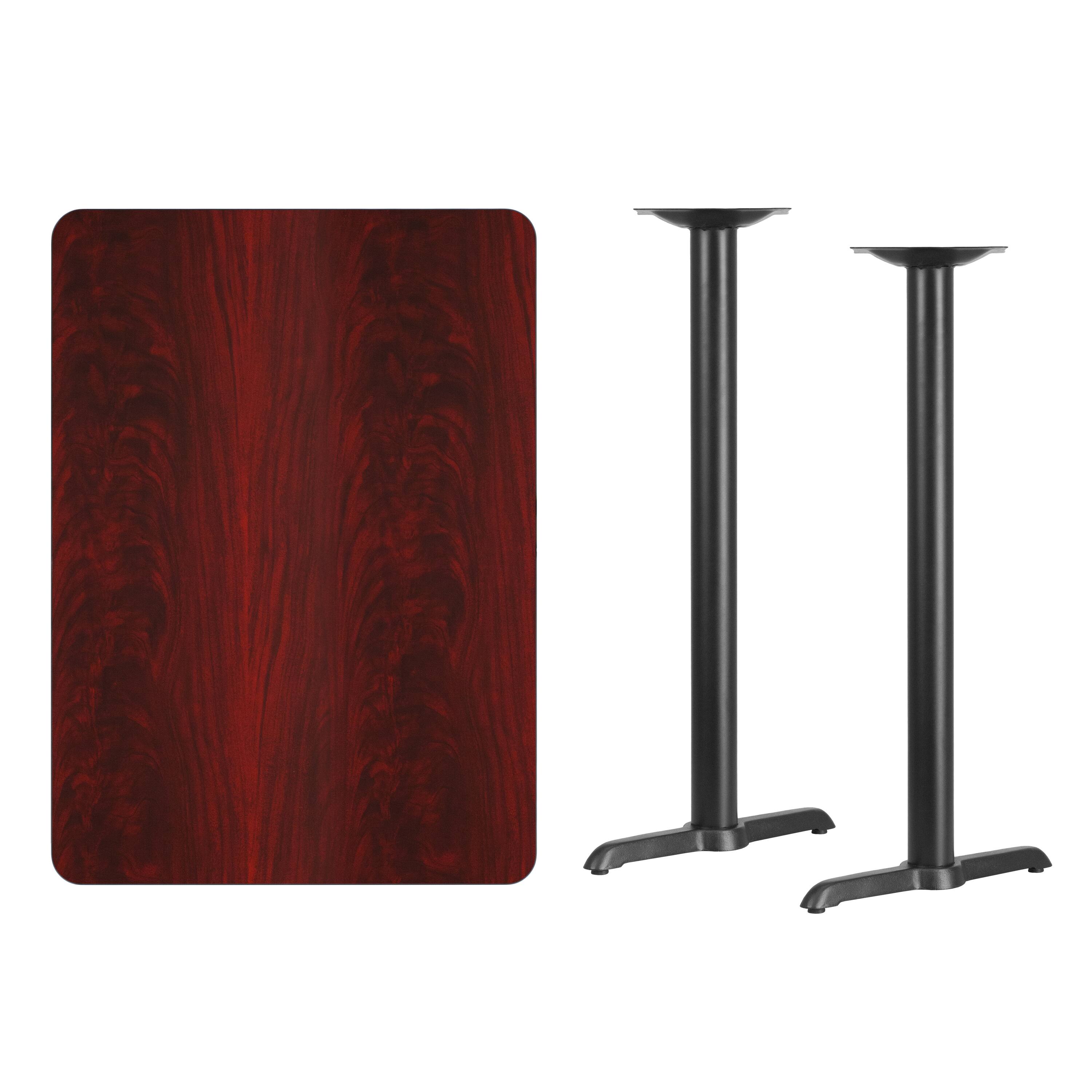 Alt View 2. Emma + Oliver - 30"x42" Rectangular Laminate Bar Table with 5"x22" Bases - Mahogany.