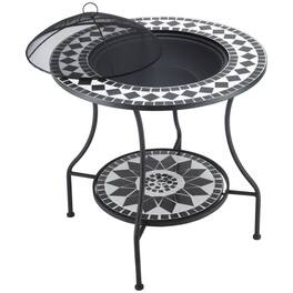 Outsunny - Outdoor Fire Pit Dining Table, 3-in-1 Round Wood Burning Fire Pit Bowl - Black, White