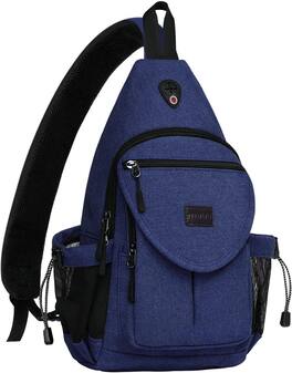 mosiso - Sling Backpack Canvas Crossbody Hiking Daypack Bag with Anti-theft Pocket - Navy Blue