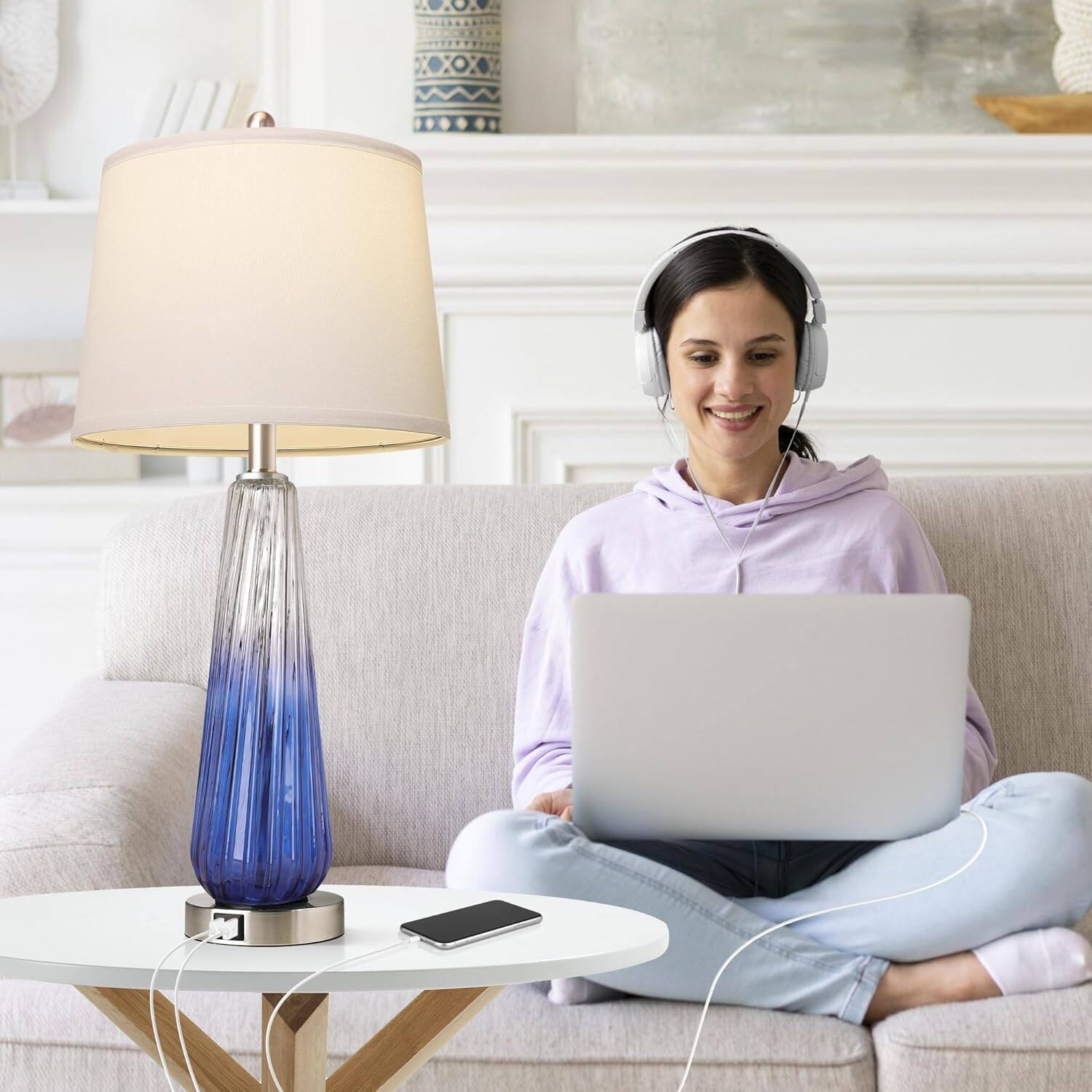 Alt View 7. Ecooso - Table Lamps Set of 2, Touch Control 3-Way Dimmable Bedside Lamps with USB Ports, Nightstand Lamp for Bedroom - Purple.