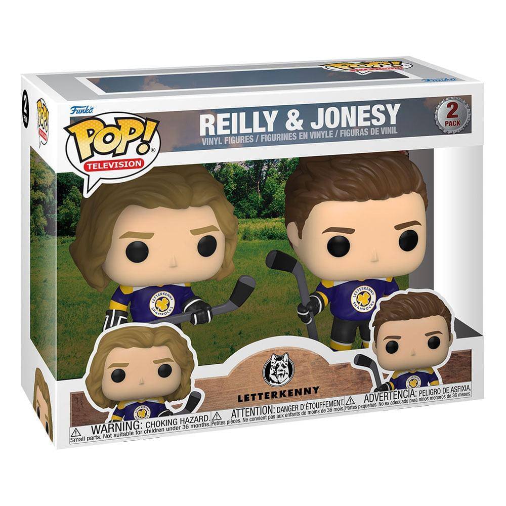 **Funko POP! Television**

**Reilly & Jonesy**  
Vinyl Figures / Figurines en Vinyle / Figuras de Vinilo

**2 Pack**

**Litterkenny**

**Warning: Choking Hazard**  
Small parts. Not suitable for children under 36 months.

**Advertencia: Peligro de Asfixia**  
Pequeñas piezas. No es adecuado para niños menores de 36 meses.

**Attention: Danger d'Étouffement**  
Petites pièces. Ne convient pas aux enfants de moins de 36 mois.
