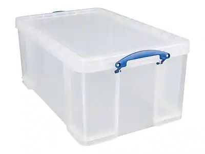 Front. Really Useful Box - 64 Liter Snap Lid Storage Bin - Clear.